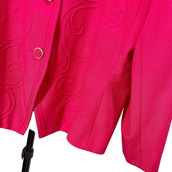 Vintage 90s Kasper Pink Blazer Boxy Woven Embroidered Glam Suit Jacket Size 16 - Picture 3 of 11
